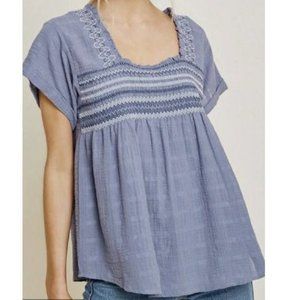 Hayden Embroidered Smock Peasant Top